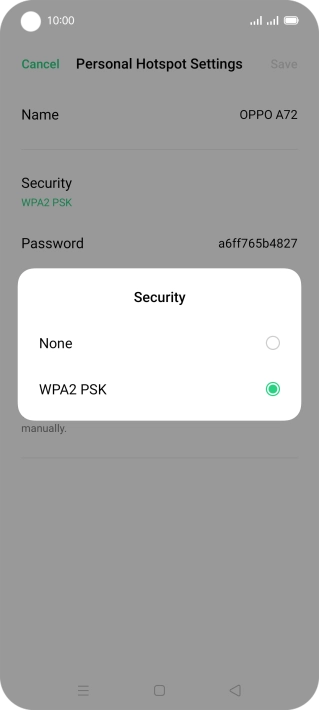 Press WPA2 PSK to password protect your Wi-Fi hotspot.
