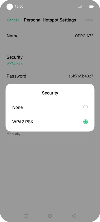 Press WPA2 PSK to password protect your Wi-Fi hotspot.