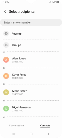 Press the search field and key in the first letters of the recipient's name.