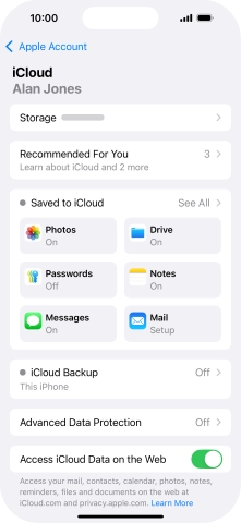 Press iCloud Backup.