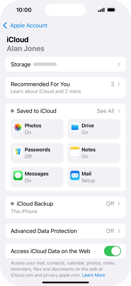 Press iCloud Backup.