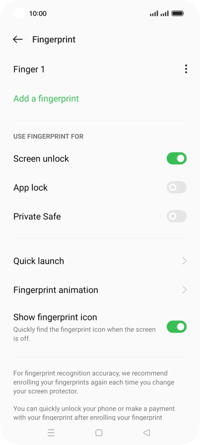 Press the menu icon next to the required fingerprint.