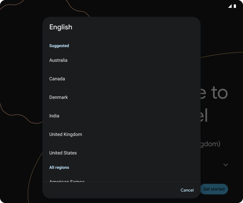 Press the required country or area.