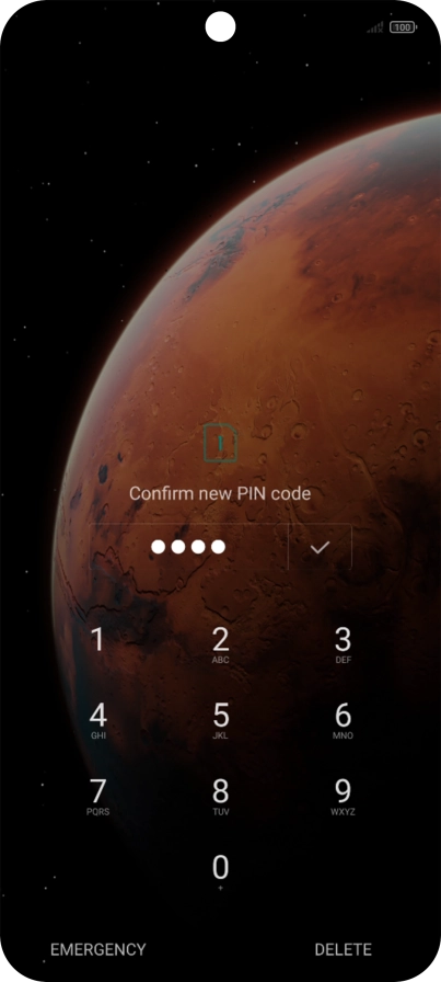 Key in the new PIN again and press the confirm icon.
