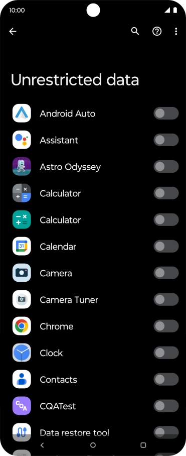 Press the indicators next to the required apps to turn the function on or off.