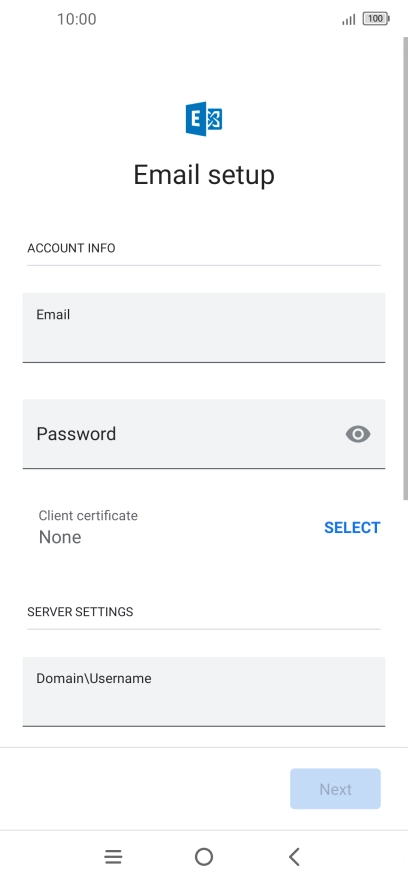 Press Password and key in the password for your email account.