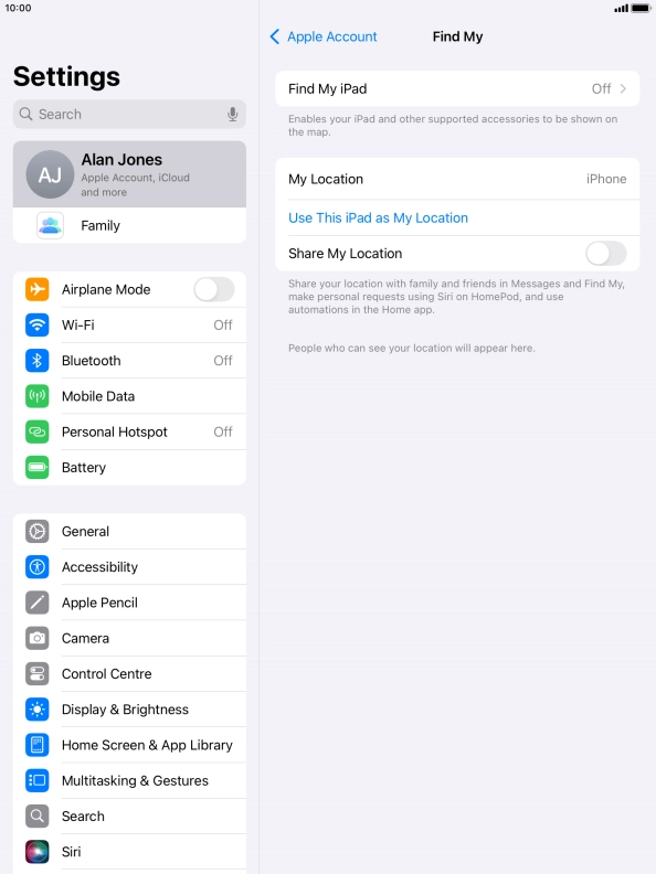 Press Find My iPad.
