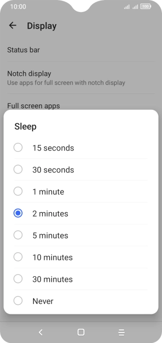 Press the required setting.