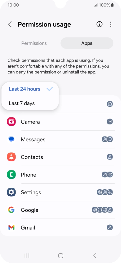 Press the required setting.