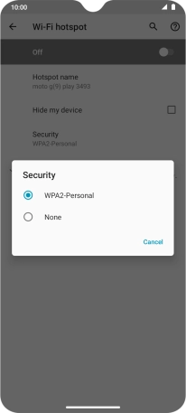 Press WPA2-Personal to password protect your Wi-Fi hotspot.