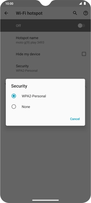 Press WPA2-Personal to password protect your Wi-Fi hotspot.