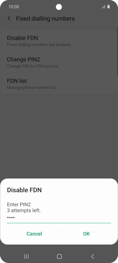Key in your PIN2 and press OK. The default PIN2 is 1111.