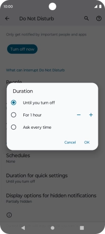 Press the required setting.