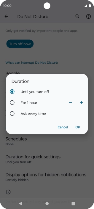 Press the required setting.