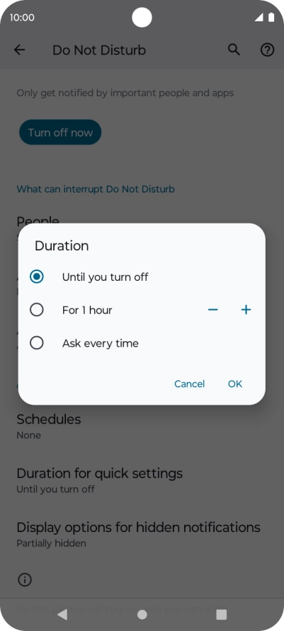 Press the required setting.