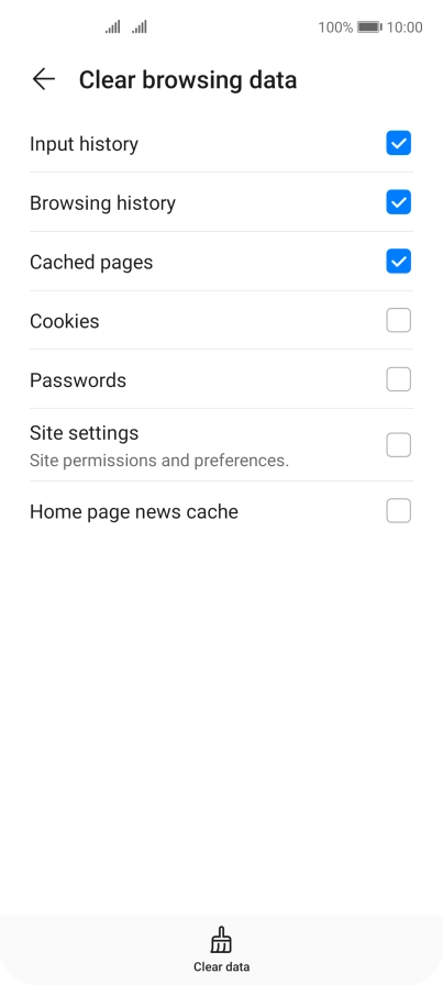 Press the fields next to the required data types.
