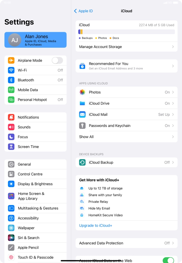 Press iCloud Drive.