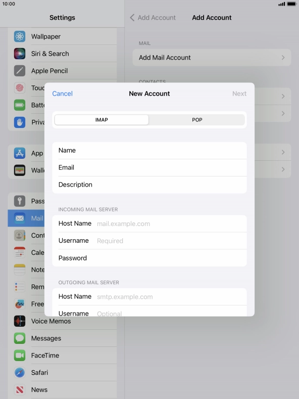 Press IMAP.