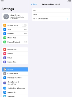 To turn off background refresh of apps, press Off.
