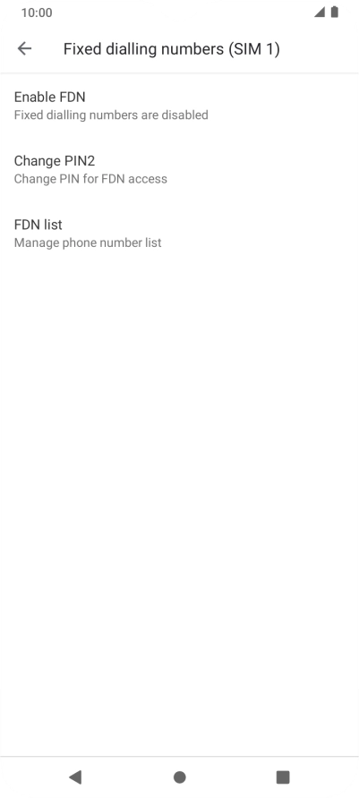 Press Enable FDN to turn on fixed dialling.