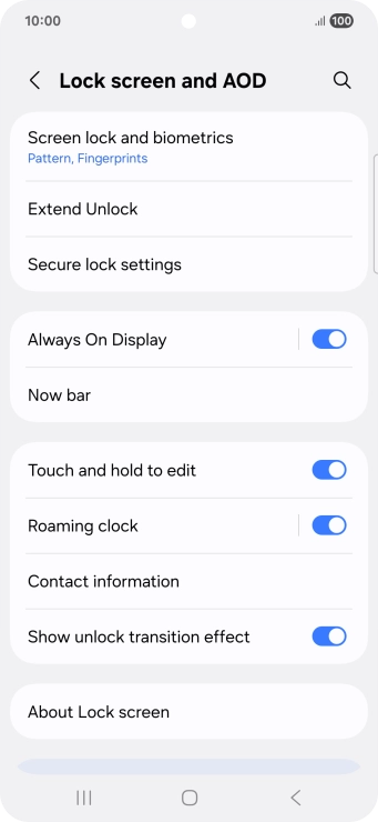 Press Screen lock and biometrics and key in the additional phone lock code you created earlier.