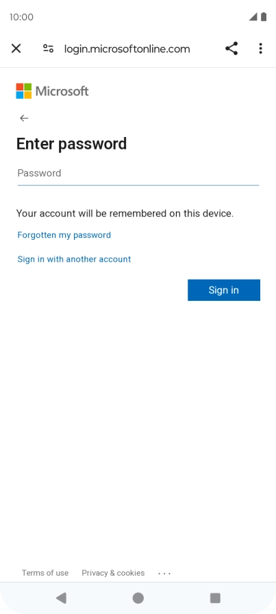 Press Password and key in the password for your email account.