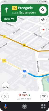 The travel information at the bottom of the screen shows your estimated time of arrival and distance to destination.