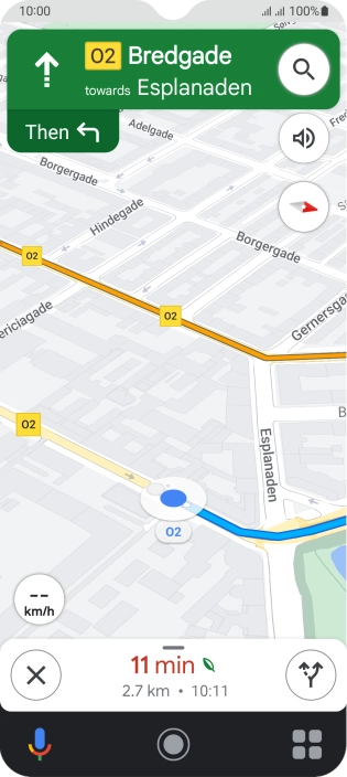 The travel information at the bottom of the screen shows your estimated time of arrival and distance to destination.