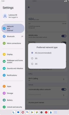 Press the required network mode.