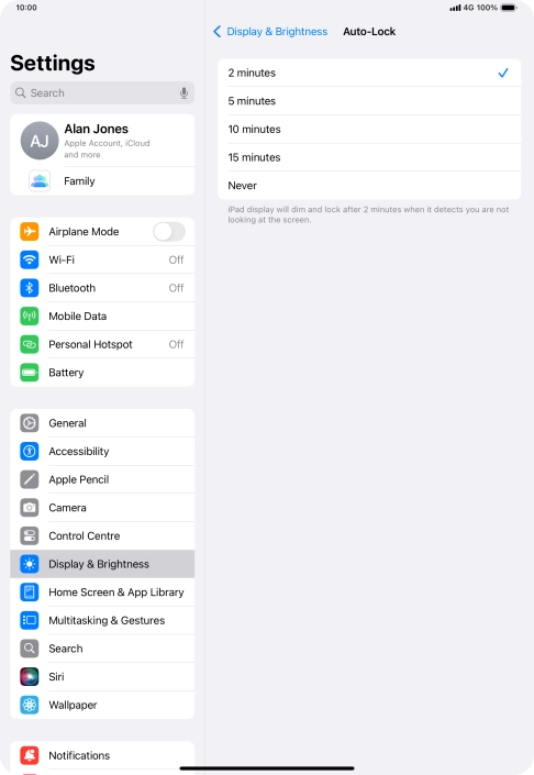 Press the required setting.