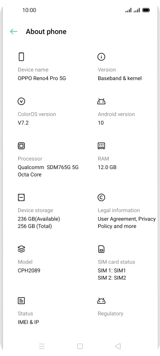 Your phone's software version is displayed below Android version.