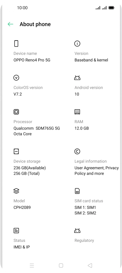 Your phone's software version is displayed below Android version.