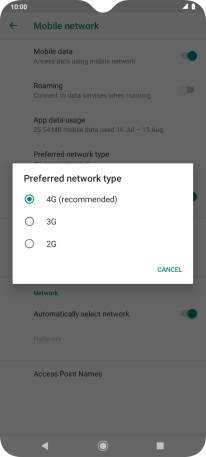 Press the required network mode.