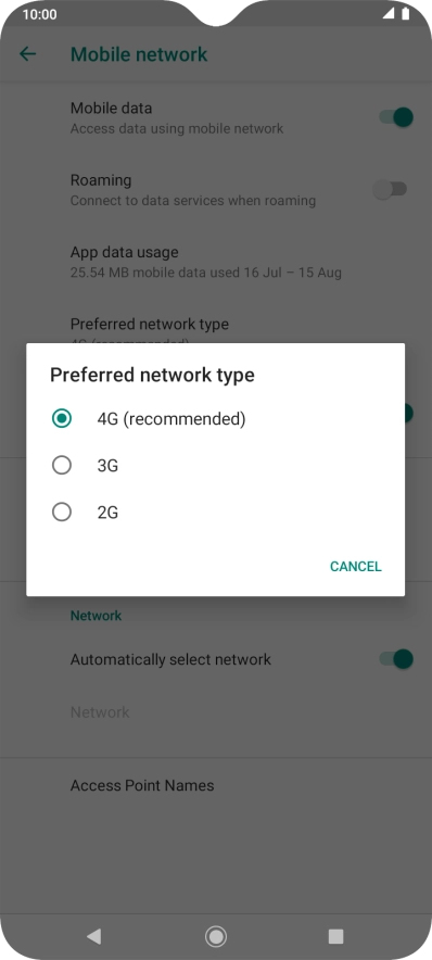 Press the required network mode.