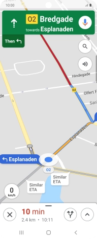 The travel information at the bottom of the screen shows your estimated time of arrival and distance to destination.