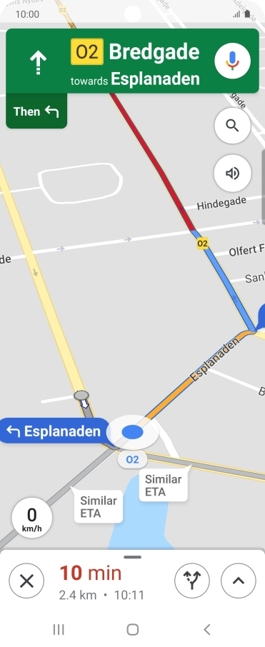 The travel information at the bottom of the screen shows your estimated time of arrival and distance to destination.