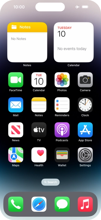 The flight mode icon shows that flight mode is turned on.