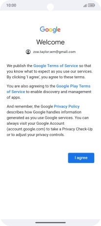 Press I agree and follow the instructions on the screen to select settings for your Google account.