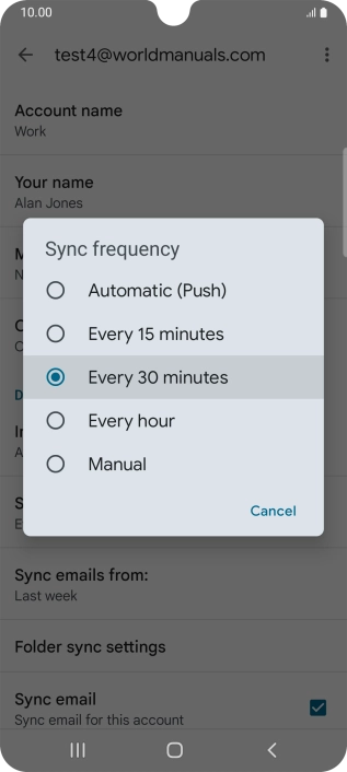 Press the required setting.