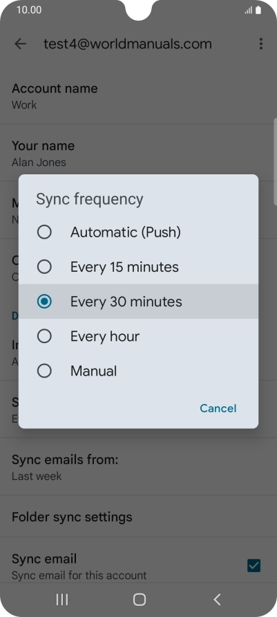 Press the required setting.