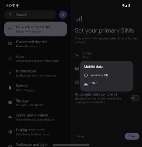 Press the required SIM.