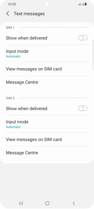 Press Message Centre below the required SIM.