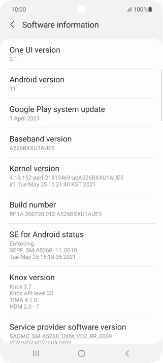 Your phone's software version is displayed below Android version.