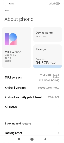 Press MIUI version. If a new software version is available, it's displayed. Follow the instructions on the screen to update the phone software.