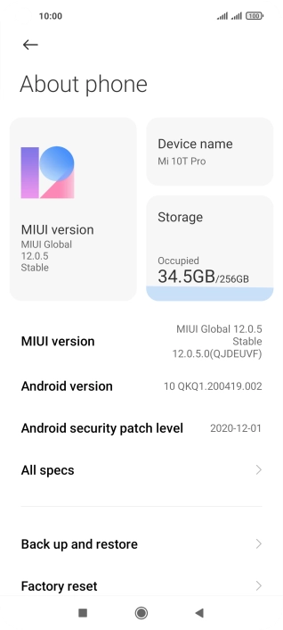 Press MIUI version. If a new software version is available, it's displayed. Follow the instructions on the screen to update the phone software.