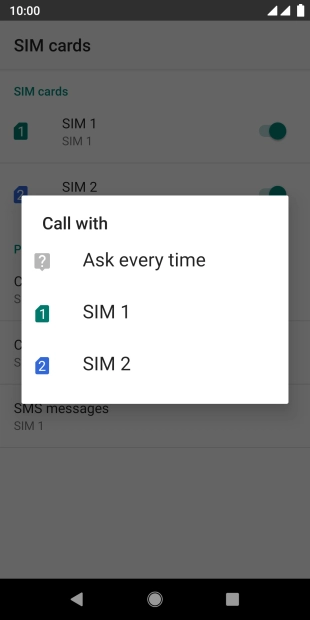 Press the required setting.