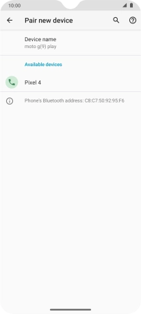Press the required Bluetooth device and follow the instructions on the screen to pair the device with your phone.
