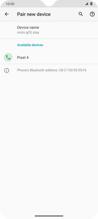 Press the required Bluetooth device and follow the instructions on the screen to pair the device with your phone.