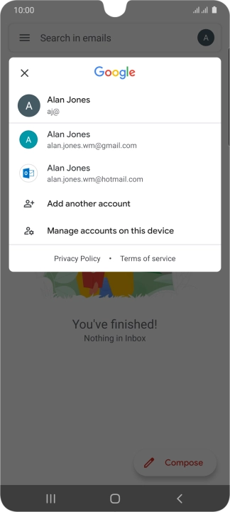 Press the required email account.
