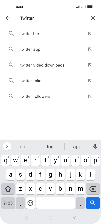 Key in Twitter and press the search icon.